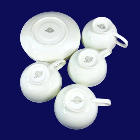 Cup Saucer Set Imperial Fukagawa Porcelain China Silver Trim 4 Cups 4 Saucers - Picture 10 of 11